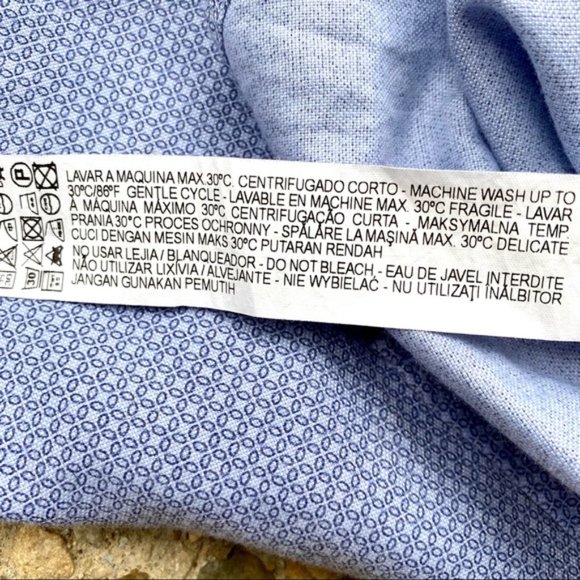 Zara Man Slim Fit Blue Button Down Patterned Long Sleeve Shirt Men’s Size L - Picture 9 of 11